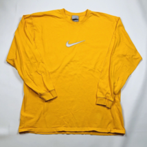 Vintage Mens Large Center Swoosh Yellow Long Sleeve T-Shirt Y2K - $29.69