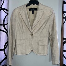 Apostrophe Women&#39;s Blazer Jacket Size 4 Cream Tan Dressy One Button Linen - £21.57 GBP
