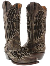 Women&#39;s Brown Wings Cross Leather Cowboy Boot Snip Toe - £86.32 GBP