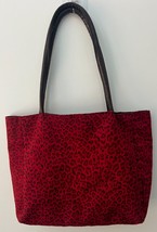 Vintage Neiman Marcus Red Leopard Print Tote Bag | Suede w/ Leather Handles - £15.44 GBP
