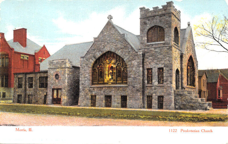 MORRIS ILLINOIS~STONE PRESBYTERIAN CHURCH~CURT TEICH #1122 POSTCARD 1900s - $9.03