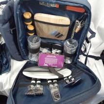 Picnic Backpack Wine Cheese Gift Set Insulated Plates Glasses Utensils For 2 - £22.51 GBP