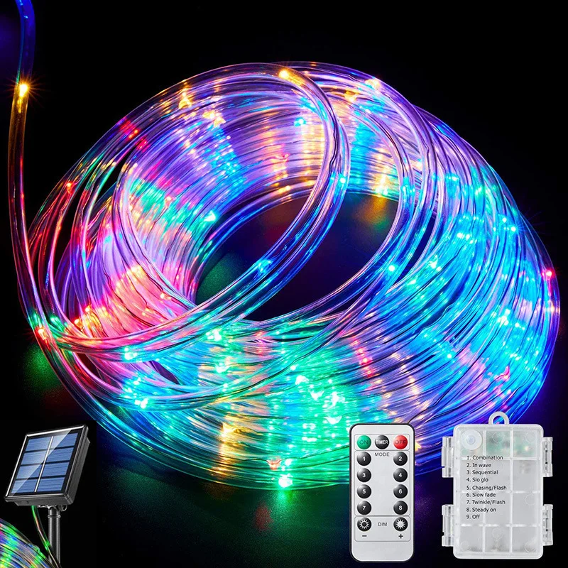 7/12/22/32m Outdoor Solar Rope String Lights 8 Modes LED Copper Wire Fairy Light - £139.59 GBP