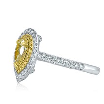 GIA Art Deco Design Pear 1.28 TCW Light Yellow Diamond Ring 18k White Gold - £3,322.31 GBP