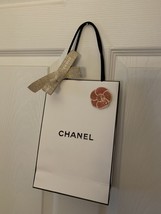 Chanel Classic White Paper Gift Bag(6X9X2.5")w/Red CAMELLIA Sticker &Gold Ribbon - $11.84