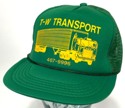 Vtg TW TRANSPORT Hat-TWT-Green Yellow-Mesh-Snapback-Rope Bill-Trucking Cap - $23.38