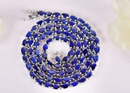 20ct Oval Lab Created Blue Sapphire Womens Tennis Necklace 14K White Gold Plated - £218.47 GBP