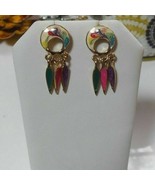 Vintage signed Made in the USA Gold-tone Enamel Dangle Earrings - $23.33 CAD