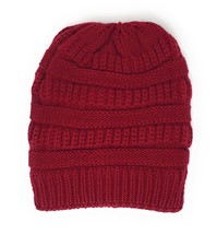 LOF Trendy Cable Knit Beanie Skully Hat with Warm Fleece Lining - Burgundy - £8.65 GBP