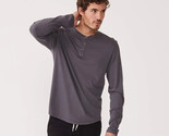 Monrow Men&#39;s Cotton/Modal Crewneck Henley Tee in Vintage Black-Large - $49.97