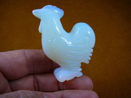Y-CHI-RO-701) white ROOSTER gemstone bird roosters hen carving FIGURINE ... - $17.53