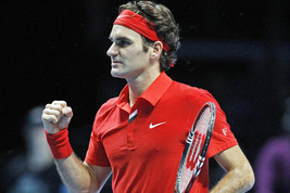 Roger Federer In Red Nike Tennis Shirt and Head Band 18x24 Poster - £19.17 GBP