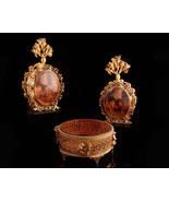 3 pc set - Antique French Perfume Bottles / large Ormolu Jewelry casket ... - £389.38 GBP