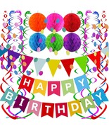 Happy Birthday Banner With Colorful Paper Flag Bunting Paper Circle Conf... - £23.34 GBP