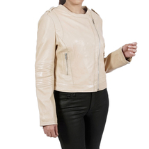 Boston Harbour Women Off White Tiffany Assmatrical Leather Jacket  - £119.87 GBP