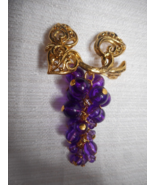 Vintage 1990&#39;s Avon Purple Grape Cluster Lucite Beads Brooch Pin Gold To... - £19.11 GBP