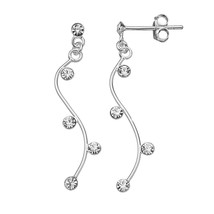 1.5&quot; Sterling Silver Cubic Zirconia Curved Drop Earrings - £24.05 GBP