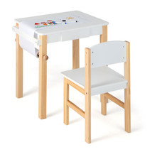 Kids Table and Chair Set Wooden Activity Drawing Study Desk w/Paper Roll... - £100.84 GBP