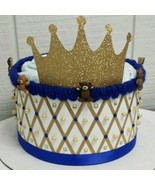 Teddy Bear Prince Royal Blue and Gold Themed Baby Shower 1 Tier Diaper Cake - £22.06 GBP