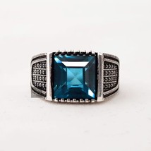 Blue Topaz Ring Men 925k Silver Ring, Men Statement Ring, Gifts for Her Men Ring - £55.01 GBP