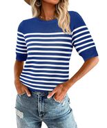 Amkoyam Women&#39;s Striped Ribbed Knit Pullover Sweater Top Dark Blue Size ... - $383.35 MXN