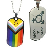 Progress Pride Necklace Pendant Gay Trans Bi Intersex LGBTQIA+ Love Is Love - £10.17 GBP