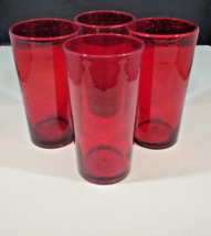 Set of 4 Ruby Red Cadmium Water Glasses Tumblers 6.5&#39;&#39; Hand Blown 16 oz.... - £33.28 GBP