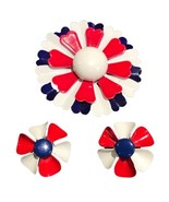 1960 Patriotic Blooms Vintage Red, White &amp; Blue Enamel Flower Pin Clip E... - $55.39 CAD