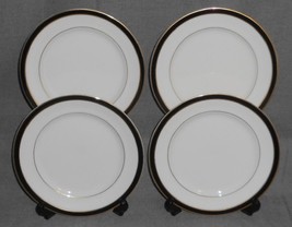 Set (4) Mikasa Petite Bone Black Tie Pattern Dessert/B&amp;B Plates Made In Japan - £23.34 GBP