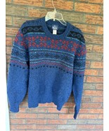 Vintage Woolrich Wool Sweater Large Long Sleeve Royal Blue Pullover Card... - $39.90