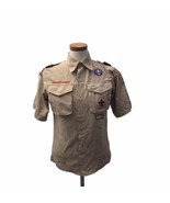 Boy Scouts Of America BSA Boy&#39;s Beige Button Down Uniform Shirt Patches ... - $23.17