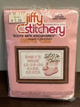 Jiffy Stitchery Baby Girl Bootie Birth Announcement Counted Cross Stitch Kit 5x7 - £7.91 GBP