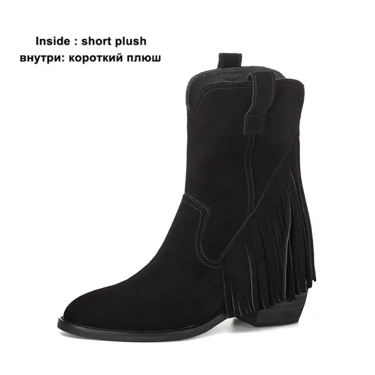 Ochanmeb Women   Leather Western Boots Retro Tel High Block Heels Fringe boy Boo - £158.17 GBP