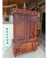 Teak Wood Temple Brown Polish White LED Penal Home temple - $633.59+