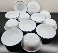 12 Corelle Blue Trim Soup Cereal Bowls Set Corning Smooth White Serve Dishes Lot - $112.53