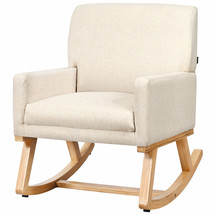 Mid Century Fabric Rocking Chair Upholstered Rocker Accent Armchair Lounge Beige - £263.89 GBP