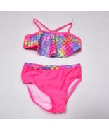 Toddler Girls Swimsuit HOT PINK BIKINI SET Mermaid Scale Print RUFFLE TO... - $17.95 CAD
