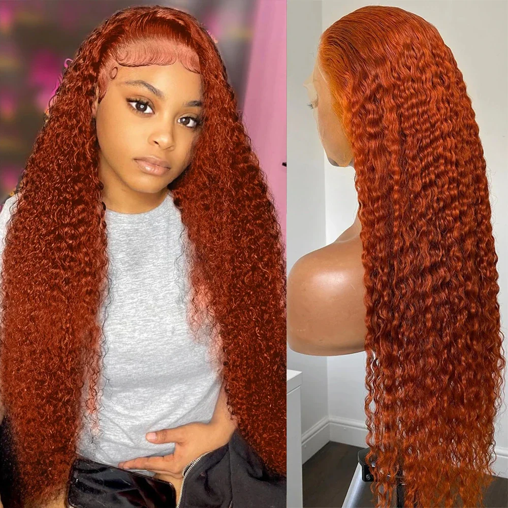 Rosabeauty 250 Density 13x6 Orange Ginger Curly Wave Human Hair Wig  13x4 De - £42.22 GBP+