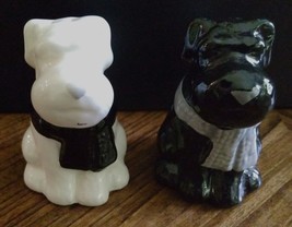 Vintage Glossy Ceramic Black and White Dogs with Scarfs Salt and Pepper ... - $4.75