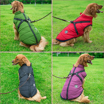 Large Pet Dog Jacket With Harness Winter Warm Dog Clothes For Labrador Waterpro - £27.25 GBP+