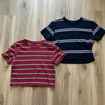 Brandy Melville Lot of 2 Striped Cropped Tees Made in Italy 100% Cotton One Size - £15.01 GBP