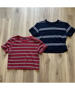Brandy Melville Lot of 2 Striped Cropped Tees Made in Italy 100% Cotton ... - $27.06 CAD