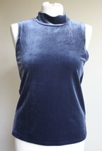 J Crew S Blue Velvet Mock Neck Sleeveless Tank Top J7852 - £19.29 GBP