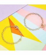 2 Gold Charm Bracelets Blanks Stainless Steel Link Chain Toggle Clasp 7&quot;... - $9.64 CAD