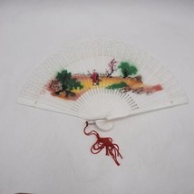 Vintage da Donna Giapponese Dipinto Plastica Pieghevole Ventola - £37.61 GBP