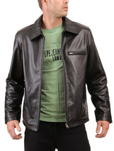 New Men&#39;s Genuine Lambskin Leather Jacket Black Slim Fit Motorcycle Jacket MJ045 - £93.92 GBP