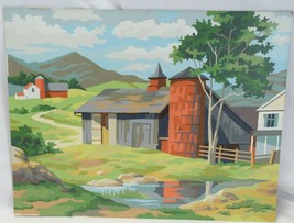 Paint By Number Painting Snow Summer Red Barn  20&quot; x 16&quot; Complete  1950 - 1960 - £62.66 GBP