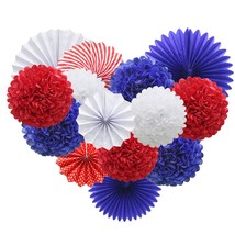 Navy Blue Red White Hanging Paper Party Decorations, Round Paper Fans Set Paper  - £22.44 GBP