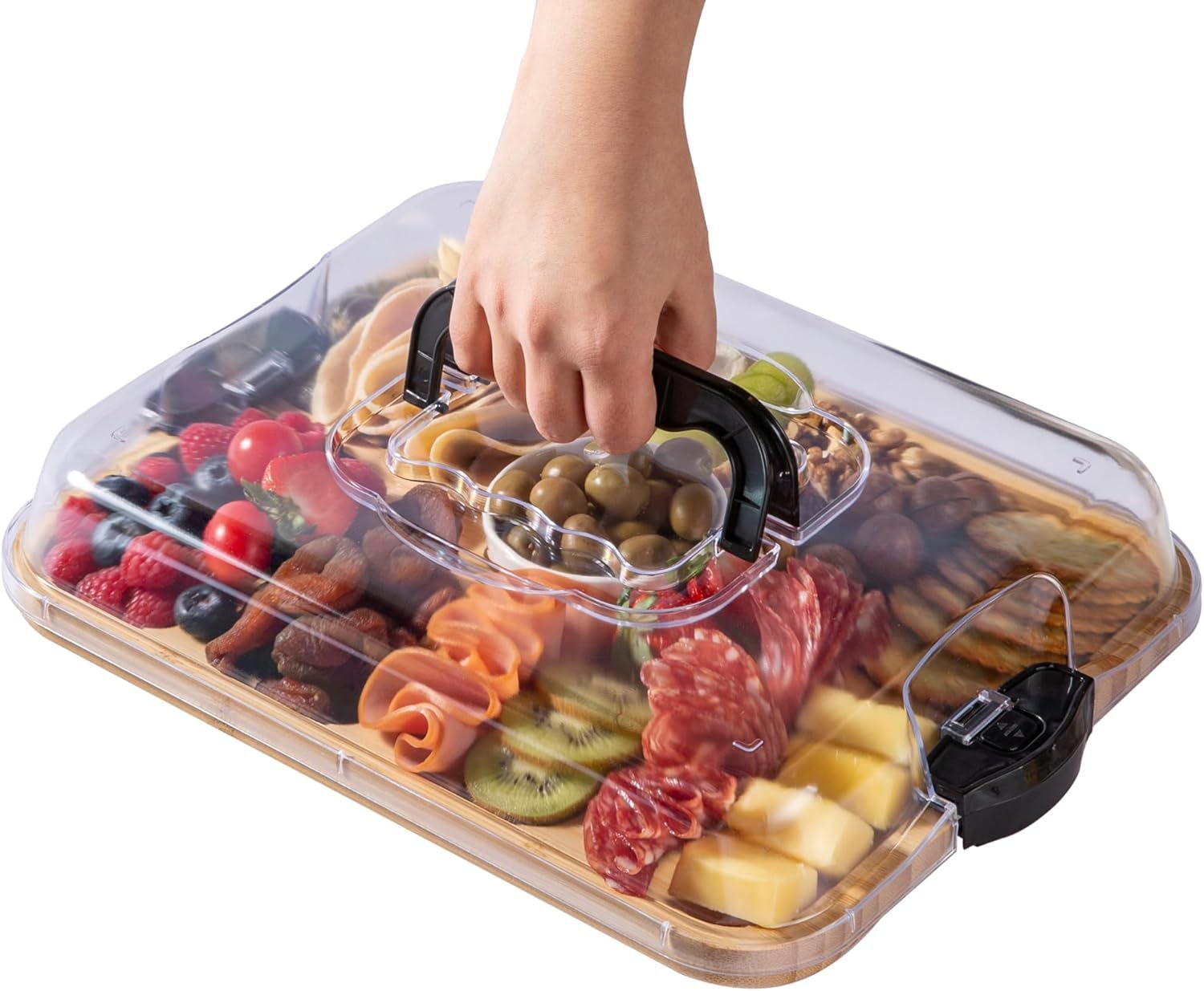 Charcuterie Board With Clear Lid, Travel Portable Cheese Board, Black - $44.96