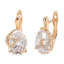 New Stud Earrings For Women 585 Rose Gold Water Drop Natural Zircon Bride Weddin - £9.87 GBP